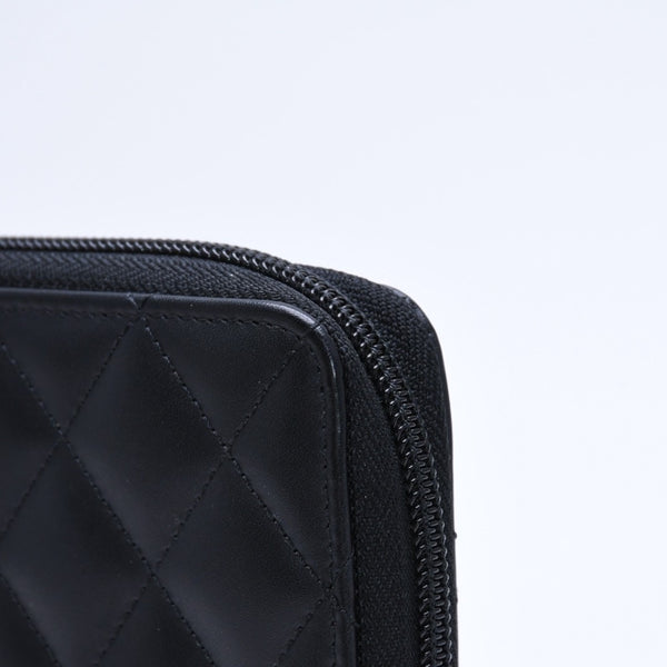 Like new CHANEL Cambon Line Round Zip Wallet Long Wallet A50078 19th Calfskin Black Silver Hardware Used 4a005664