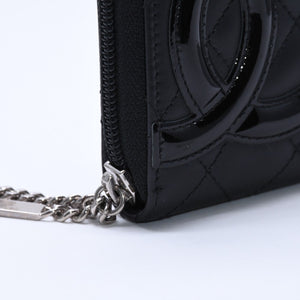 Like new CHANEL Cambon Line Round Zip Wallet Long Wallet A50078 19th Calfskin Black Silver Hardware Used 4a005664