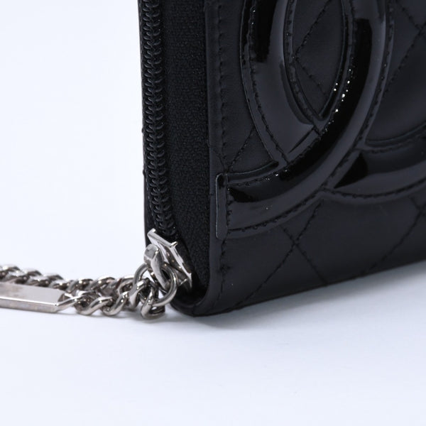 Like new CHANEL Cambon Line Round Zip Wallet Long Wallet A50078 19th Calfskin Black Silver Hardware Used 4a005664