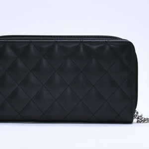 Like new CHANEL Cambon Line Round Zip Wallet Long Wallet A50078 19th Calfskin Black Silver Hardware Used 4a005664