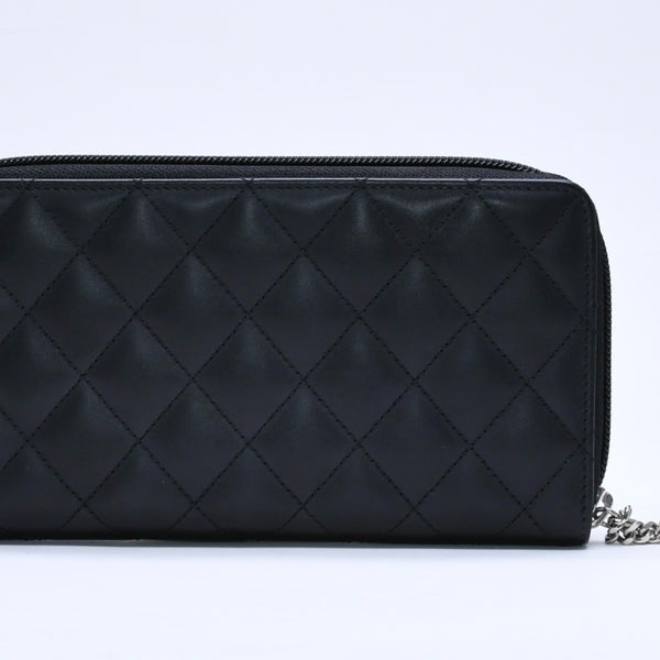 Like new CHANEL Cambon Line Round Zip Wallet Long Wallet A50078 19th Calfskin Black Silver Hardware Used 4a005664