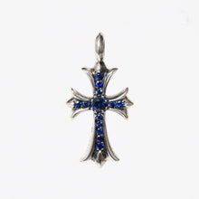 将图片加载到图库查看器，極美品 CHROME HEARTS クロムハーツ TNY CRSF P/SAP タイニーファットクロス パヴェサファイア チャーム 重量約6.14g シルバー925 中古 4a005599