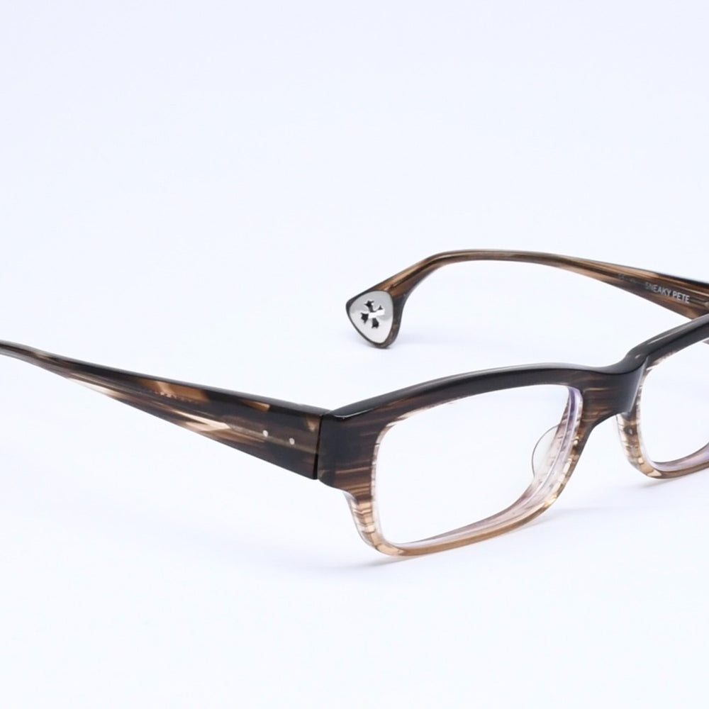 極美品 CHROME HEARTS クロムハーツ SNEAKY PETE スニーキー ピート 伊達メガネ BSフレア CHプラス装飾 クリアブラウン 中古 4a005734