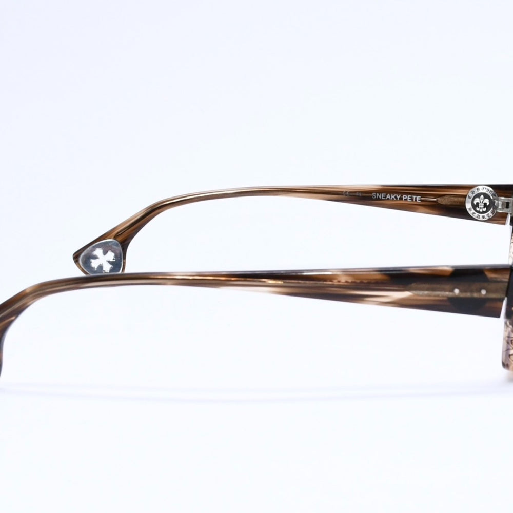 極美品 CHROME HEARTS クロムハーツ SNEAKY PETE スニーキー ピート 伊達メガネ BSフレア CHプラス装飾 クリアブラウン 中古 4a005734