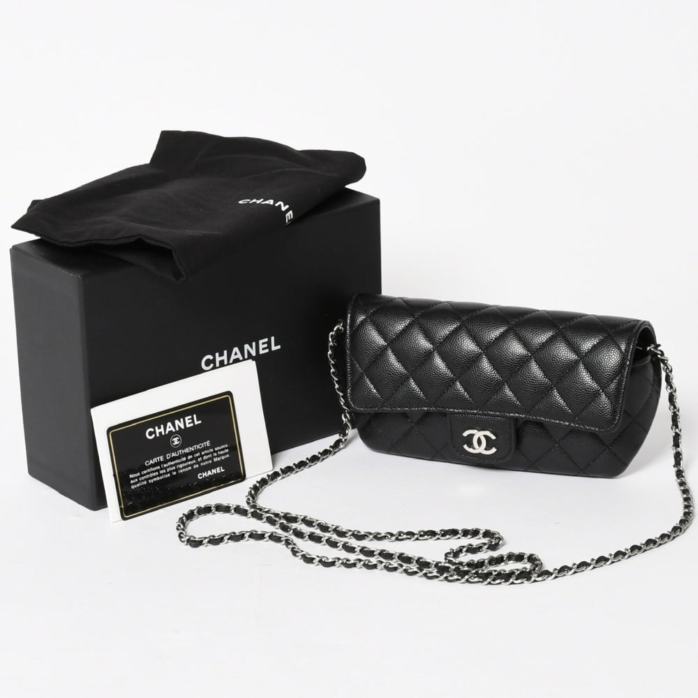 新品未使用 CHANEL シャネル クラシック アイウェア ケース AP2044 31番台 ココマーク キャビアスキン ブラック シルバー金具 中古 4a005670