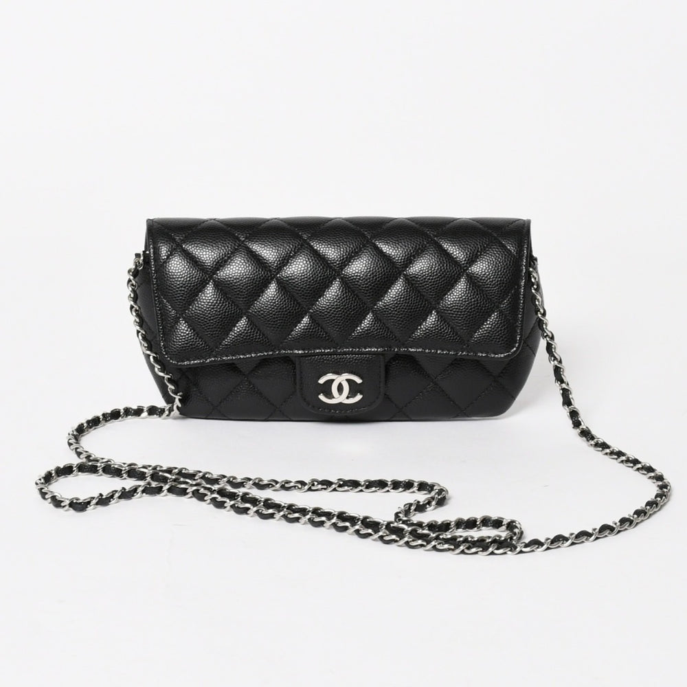 新品未使用 CHANEL シャネル クラシック アイウェア ケース AP2044 31番台 ココマーク キャビアスキン ブラック シルバー金具 中古 4a005670