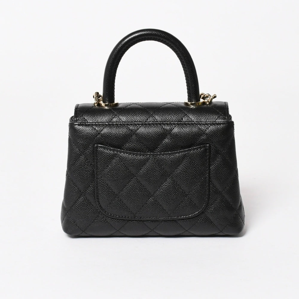 Like new CHANEL Coco Handle 16 Nano 2WAY Bag Random Number Coco Mark Caviar Skin Black Gold Hardware Used 4a005641