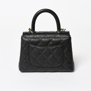 新品同様 CHANEL シャネル ココハンドル16 Nano 2WAYバッグ ランダム番台 ココマーク キャビアスキン ブラック ゴールド金具 中古 4a005641