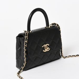 新品同様 CHANEL シャネル ココハンドル16 Nano 2WAYバッグ ランダム番台 ココマーク キャビアスキン ブラック ゴールド金具 中古 4a005641
