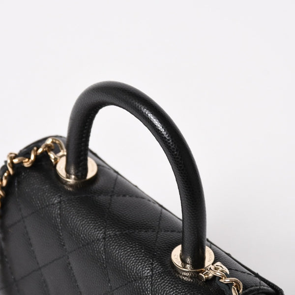 新品同様 CHANEL シャネル ココハンドル16 Nano 2WAYバッグ ランダム番台 ココマーク キャビアスキン ブラック ゴールド金具 中古 4a005641