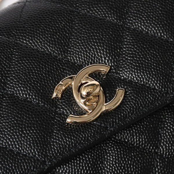 新品同様 CHANEL シャネル ココハンドル16 Nano 2WAYバッグ ランダム番台 ココマーク キャビアスキン ブラック ゴールド金具 中古 4a005641