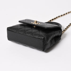 新品同様 CHANEL シャネル ココハンドル16 Nano 2WAYバッグ ランダム番台 ココマーク キャビアスキン ブラック ゴールド金具 中古 4a005641