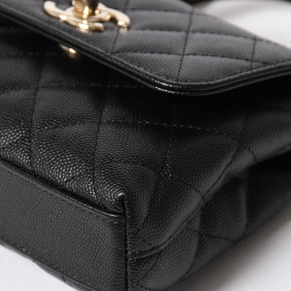新品同様 CHANEL シャネル ココハンドル16 Nano 2WAYバッグ ランダム番台 ココマーク キャビアスキン ブラック ゴールド金具 中古 4a005641