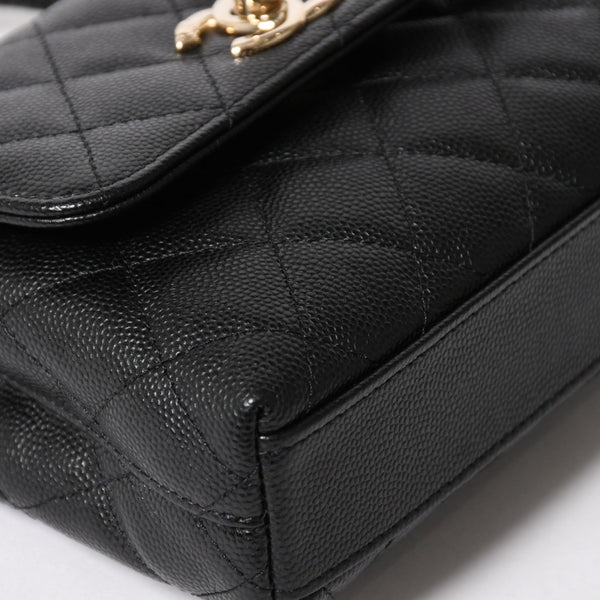 新品同様 CHANEL シャネル ココハンドル16 Nano 2WAYバッグ ランダム番台 ココマーク キャビアスキン ブラック ゴールド金具 中古 4a005641