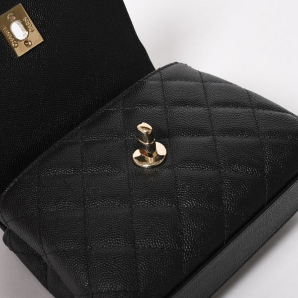 新品同様 CHANEL シャネル ココハンドル16 Nano 2WAYバッグ ランダム番台 ココマーク キャビアスキン ブラック ゴールド金具 中古 4a005641