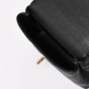 新品同様 CHANEL シャネル ココハンドル16 Nano 2WAYバッグ ランダム番台 ココマーク キャビアスキン ブラック ゴールド金具 中古 4a005641