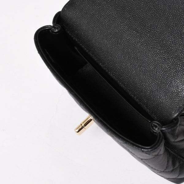 新品同様 CHANEL シャネル ココハンドル16 Nano 2WAYバッグ ランダム番台 ココマーク キャビアスキン ブラック ゴールド金具 中古 4a005641