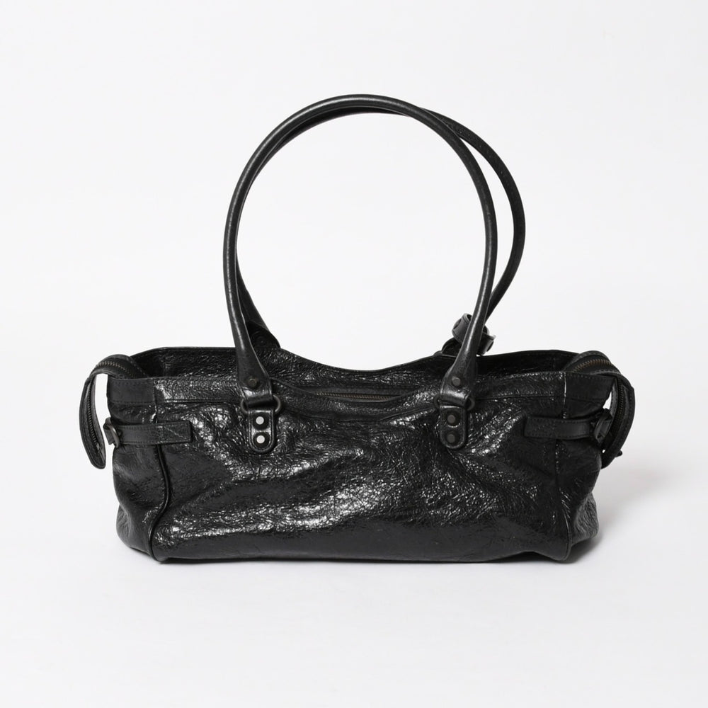 極美品 BALENCIAGA バレンシアガ Le Cityn East-West アリーナ ラムスキン ブラスハードウェア 8457042 ブラック シルバー金具 中古 4a005472