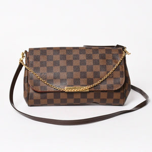 Very Good Condition LOUIS VUITTON Shoulder Bag Damier Favorite MM Damier Canvas N41129 Brown Used 4a005626