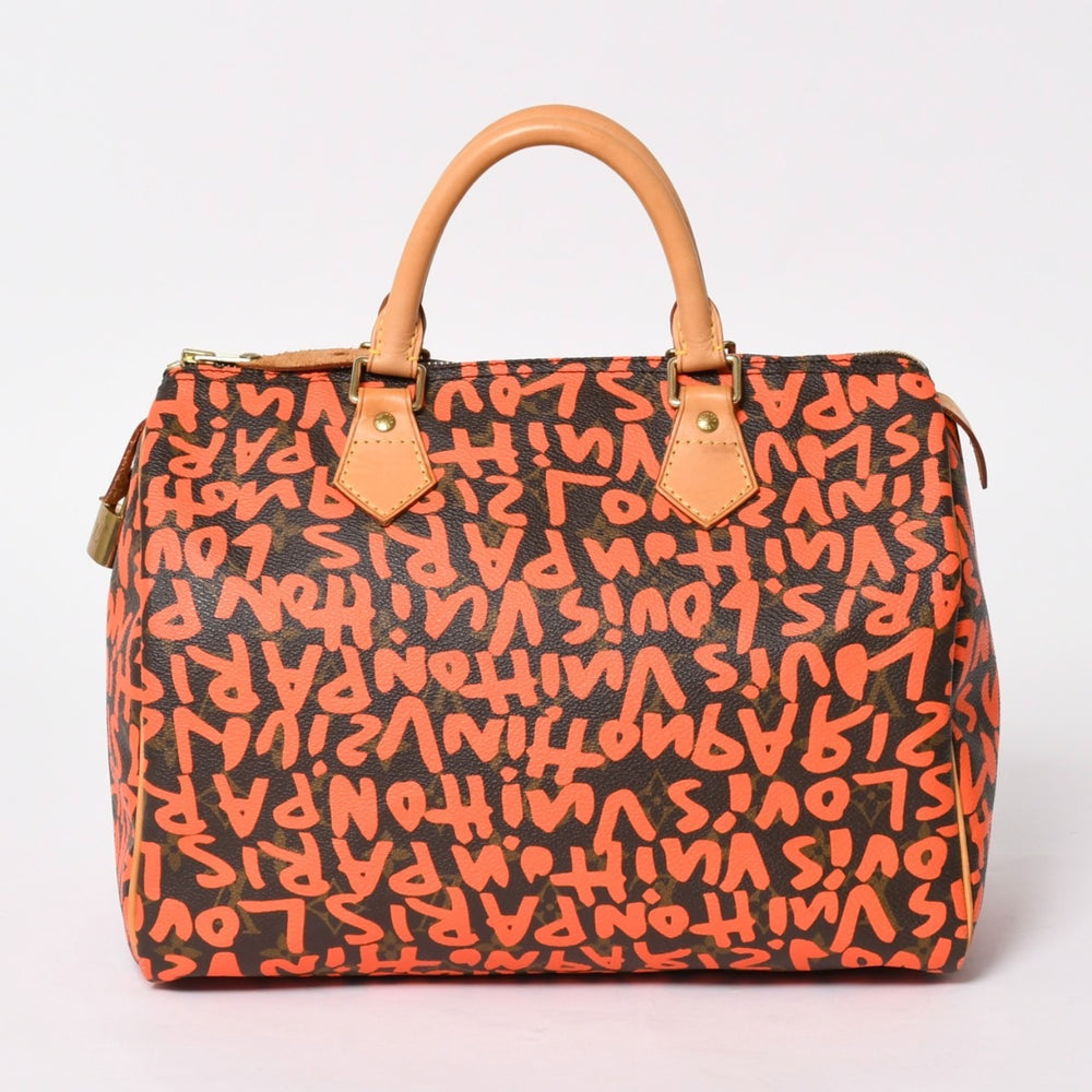 Very Good Condition LOUIS VUITTON Monogram Speedy 30 Orange Handbag M93705 Monogram Graffiti Canvas Used 4a005651