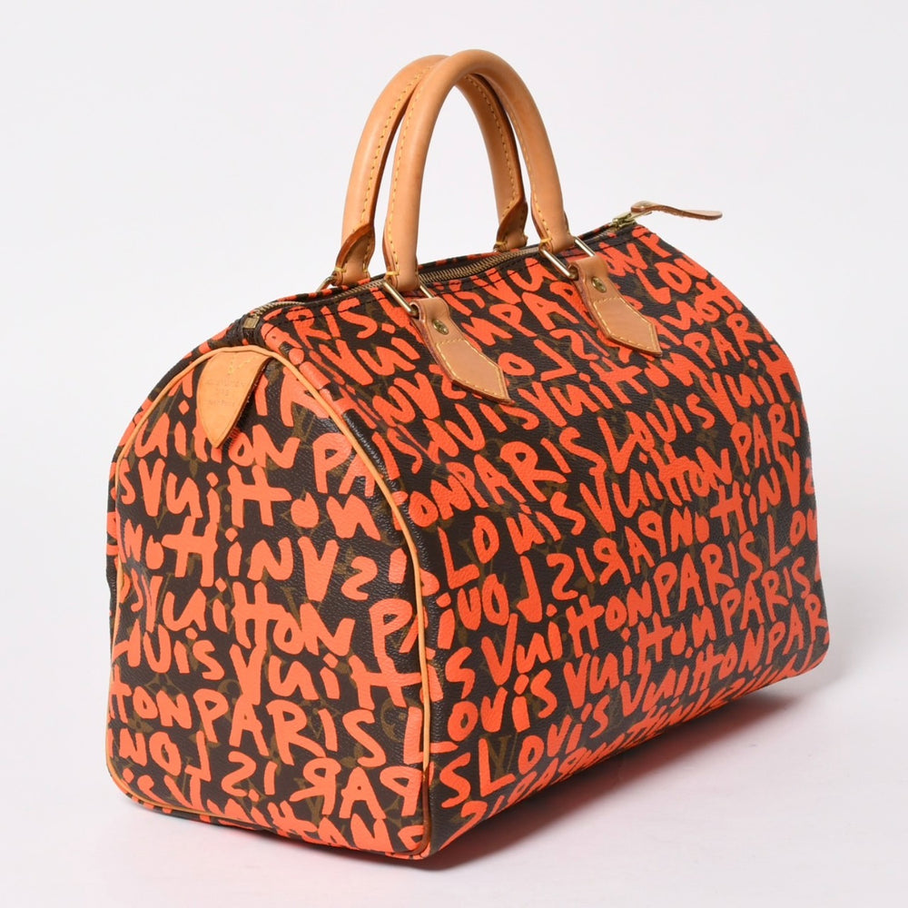 極美品 LOUIS VUITTON ルイヴィトン モノグラム スピーディ30 オランジュ ハンドバッグ M93705 モノグラム グラフティ キャンバス 中古 4a005651