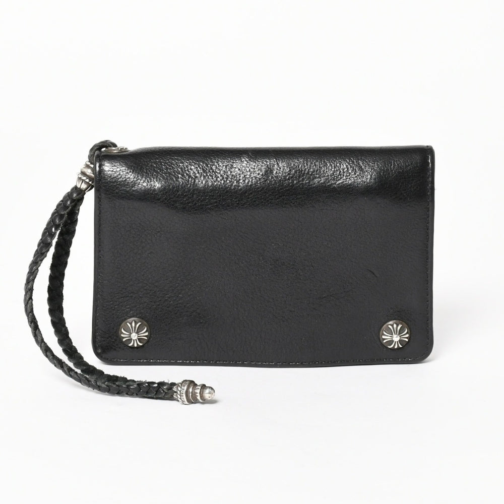 CHROME HEARTS クロムハーツ 2ZIP STRAP WALLET 2ジップ ストラップ ウォレット 二つ折り財布 クロスボール ブラック 美品 中古 4a005566