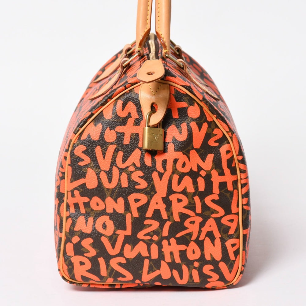 極美品 LOUIS VUITTON ルイヴィトン モノグラム スピーディ30 オランジュ ハンドバッグ M93705 モノグラム グラフティ キャンバス 中古 4a005651