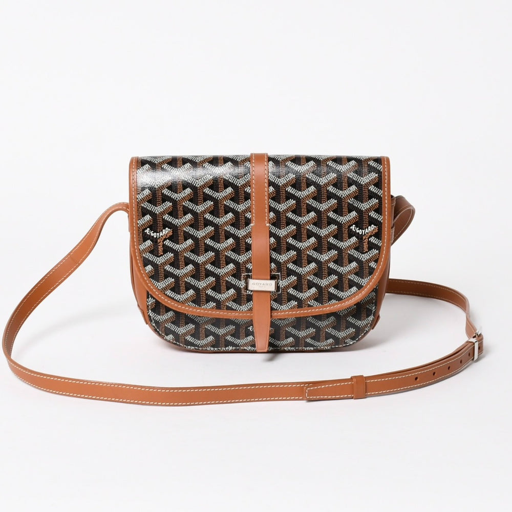 極美品 GOYARD ゴヤール ベルヴェデーレPM クロスボディバッグ ブラウン PVCコーティングキャンバス レザー シルバー金具 中古 4a005655