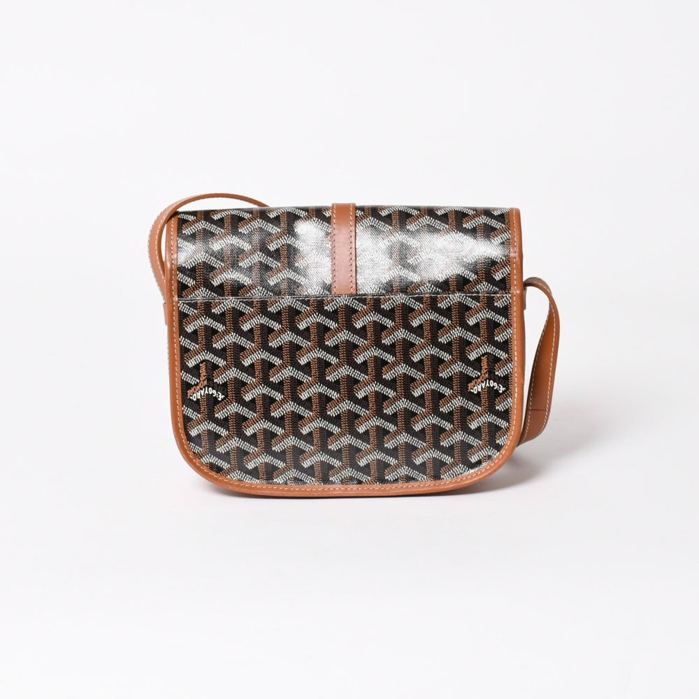 極美品 GOYARD ゴヤール ベルヴェデーレPM クロスボディバッグ ブラウン PVCコーティングキャンバス レザー シルバー金具 中古 4a005655