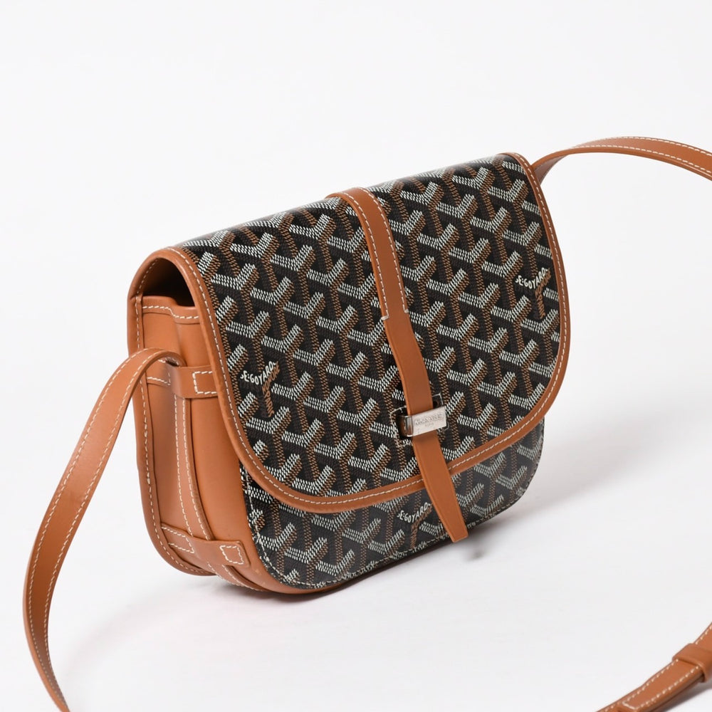 Very good condition GOYARD Belvedere PM crossbody bag brown PVC coated canvas leather silver hardware used 4a005655