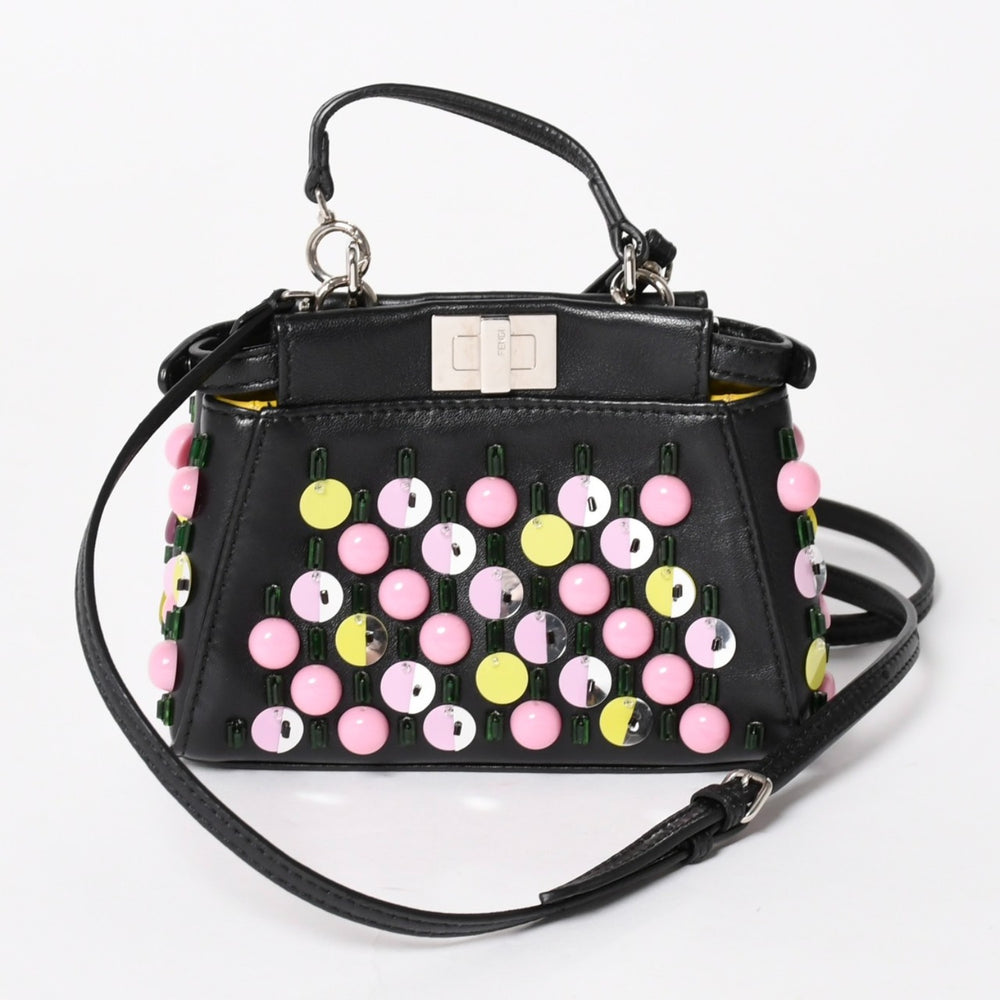 FENDI フェンディ マイクロ ピーカブー 2WAY ハンドバッグ ショルダーバッグ 8M0355 スタッズ ピンク イエロー シルバー金具 美品 中古 4a004883