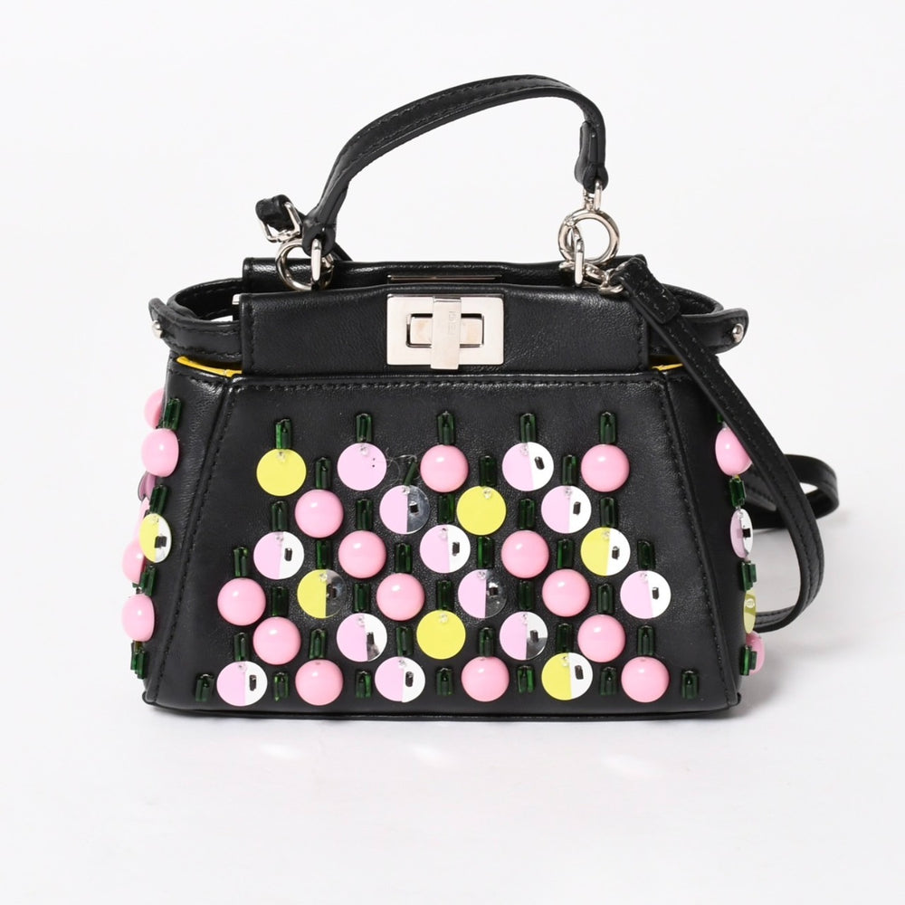 FENDI フェンディ マイクロ ピーカブー 2WAY ハンドバッグ ショルダーバッグ 8M0355 スタッズ ピンク イエロー シルバー金具 美品 中古 4a004883