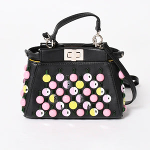 FENDI フェンディ マイクロ ピーカブー 2WAY ハンドバッグ ショルダーバッグ 8M0355 スタッズ ピンク イエロー シルバー金具 美品 中古 4a004883