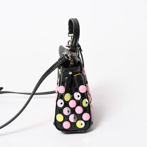FENDI フェンディ マイクロ ピーカブー 2WAY ハンドバッグ ショルダーバッグ 8M0355 スタッズ ピンク イエロー シルバー金具 美品 中古 4a004883