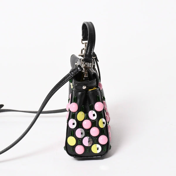 FENDI フェンディ マイクロ ピーカブー 2WAY ハンドバッグ ショルダーバッグ 8M0355 スタッズ ピンク イエロー シルバー金具 美品 中古 4a004883