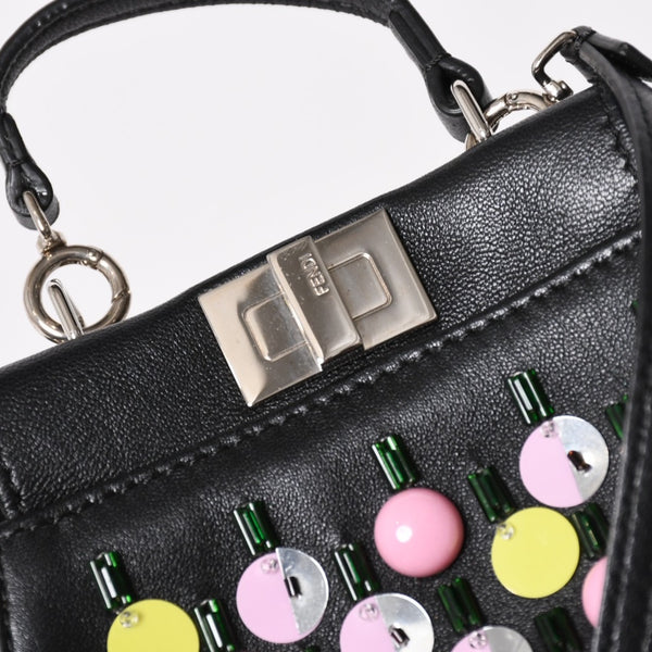 FENDI フェンディ マイクロ ピーカブー 2WAY ハンドバッグ ショルダーバッグ 8M0355 スタッズ ピンク イエロー シルバー金具 美品 中古 4a004883