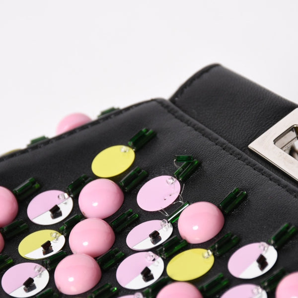 FENDI フェンディ マイクロ ピーカブー 2WAY ハンドバッグ ショルダーバッグ 8M0355 スタッズ ピンク イエロー シルバー金具 美品 中古 4a004883