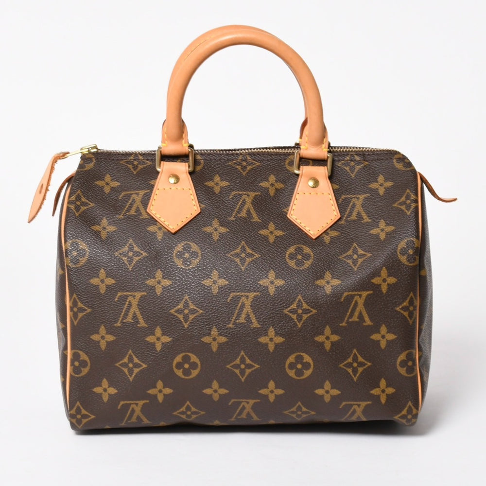 Like new LOUIS VUITTON Speedy 25 handbag M41528 Monogram PVC tanned leather Brown gold hardware Used 4a005663