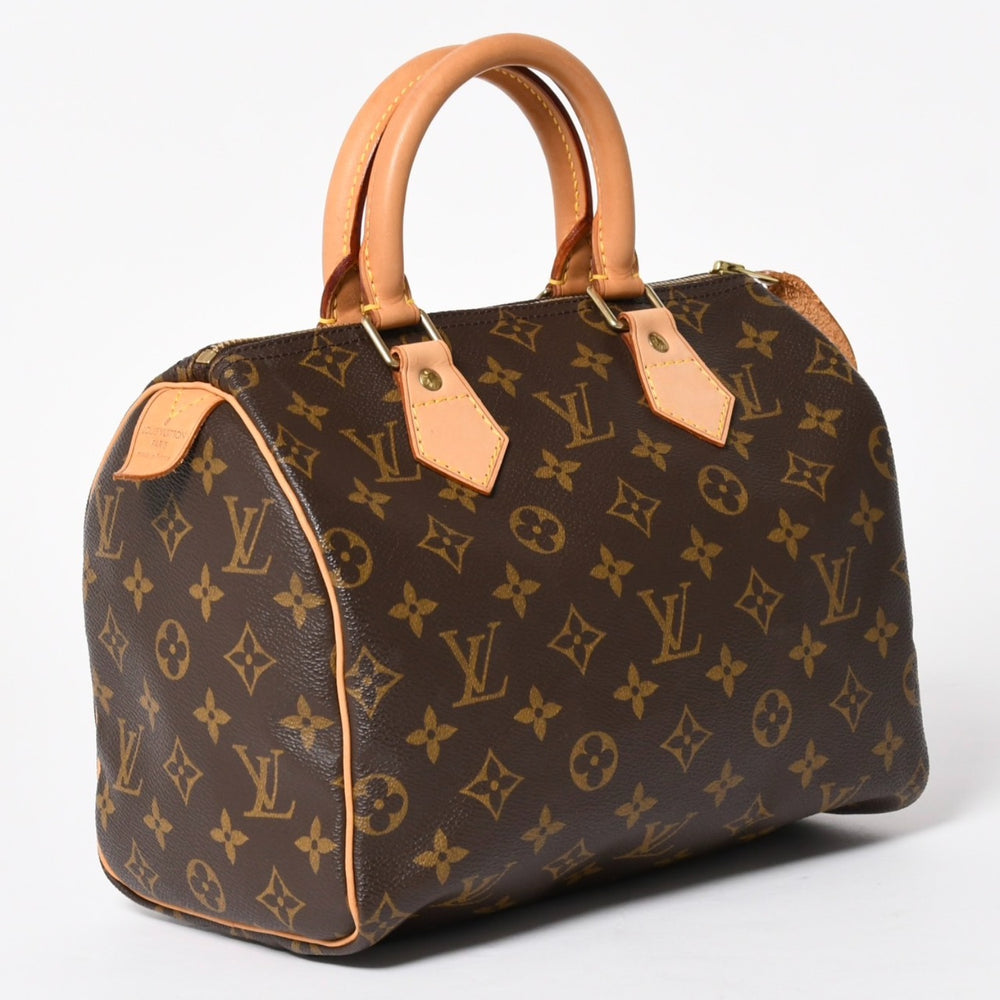 Like new LOUIS VUITTON Speedy 25 handbag M41528 Monogram PVC tanned leather brown gold hardware used 4a005663