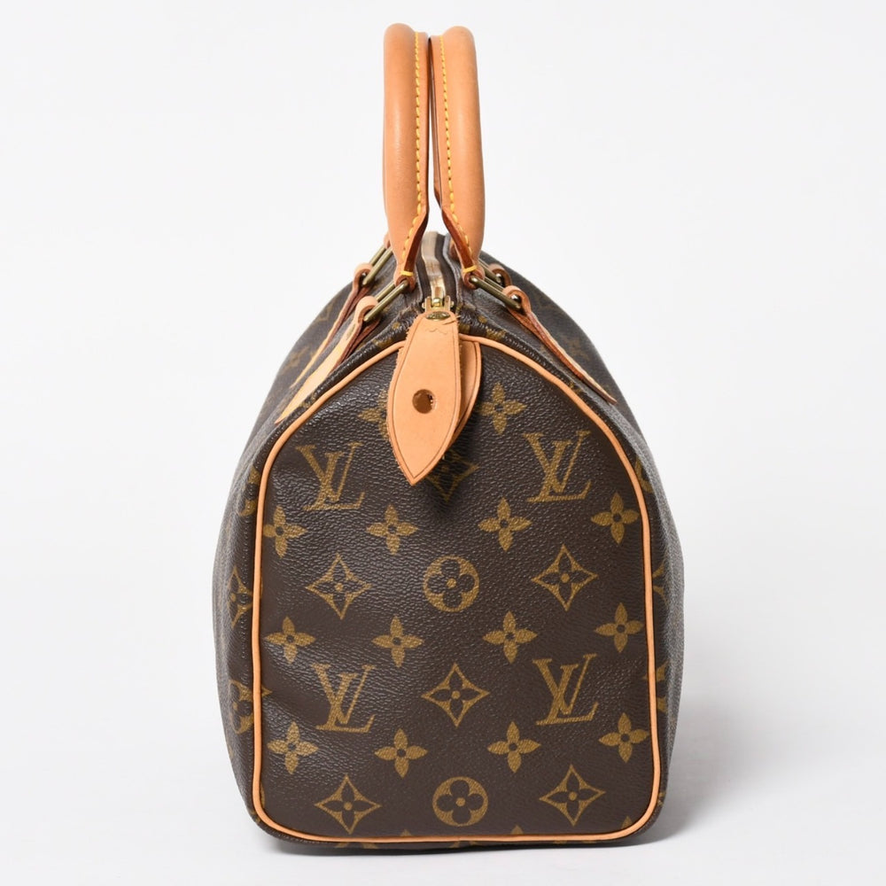 Like new LOUIS VUITTON Speedy 25 handbag M41528 Monogram PVC tanned leather brown gold hardware used 4a005663
