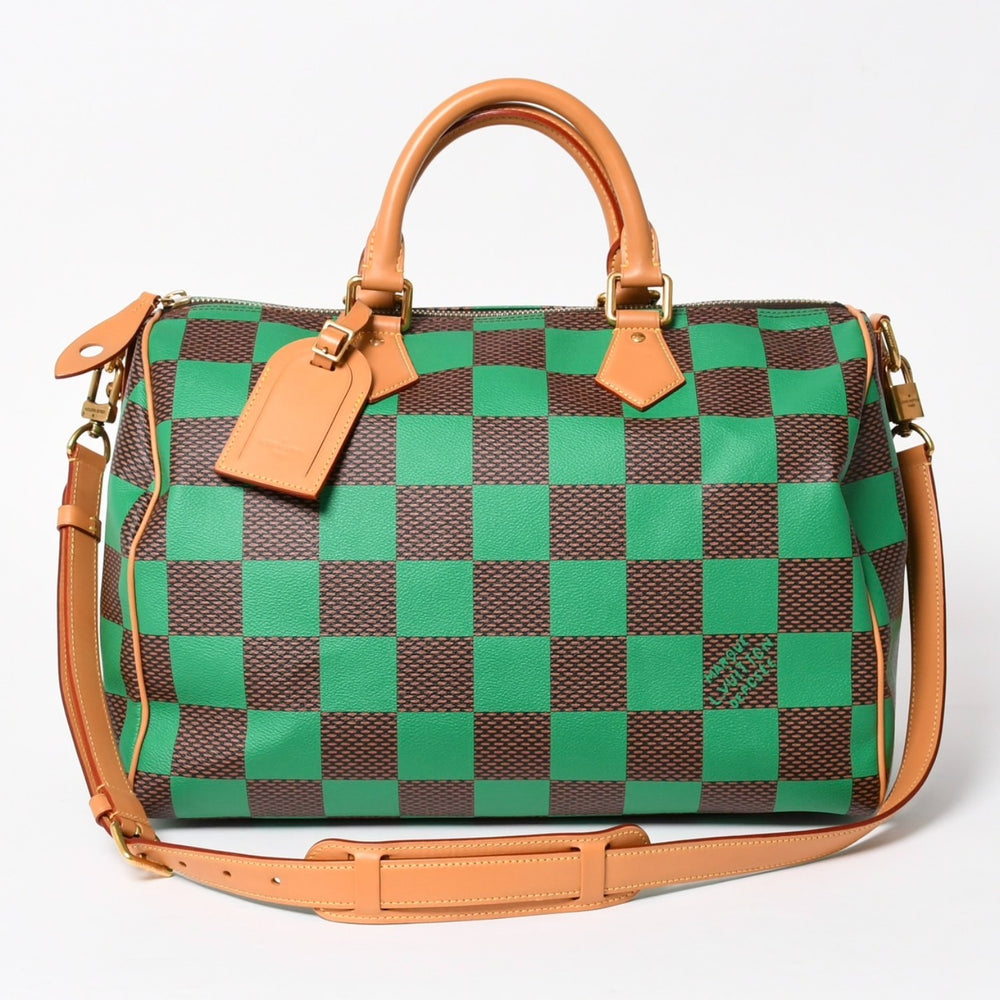 極美品 LOUIS VUITTON ルイヴィトン スピーディ バンドリエール40 ハンドバッグ N40579 ダミエ ポップ グリーン 中古 4a005681