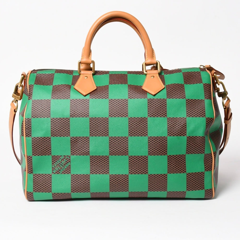 極美品 LOUIS VUITTON ルイヴィトン スピーディ バンドリエール40 ハンドバッグ N40579 ダミエ ポップ グリーン 中古 4a005681