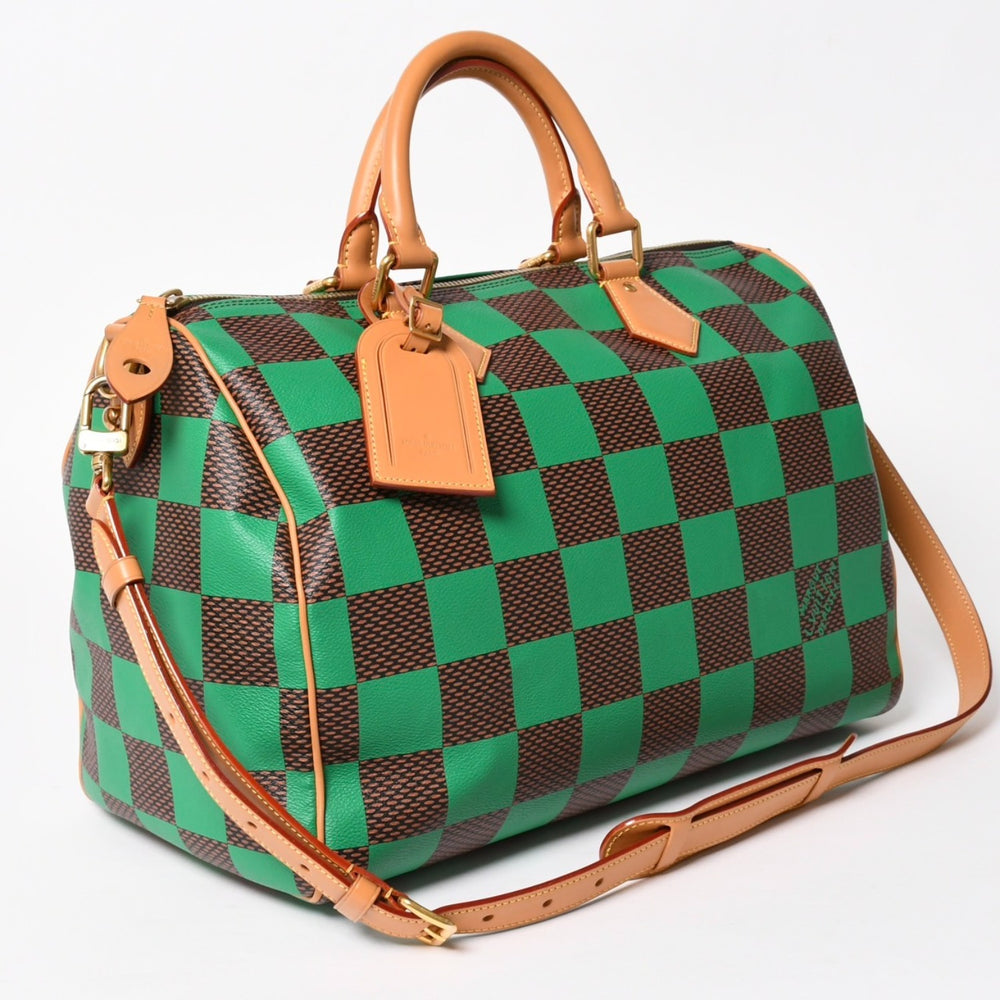 極美品 LOUIS VUITTON ルイヴィトン スピーディ バンドリエール40 ハンドバッグ N40579 ダミエ ポップ グリーン 中古 4a005681