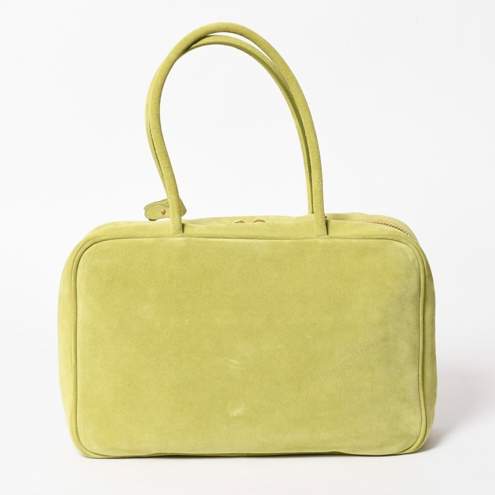 極美品 MIU MIU ミュウミュウ ボー スエードバッグ Tote Bag トートバッグ 5BB117 グリーン ゴールド金具 中古 4a005638