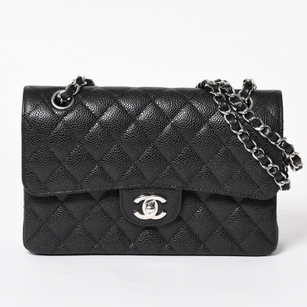 Like new CHANEL Chanel Matelasse 23 W flap W chain shoulder bag random number here mark caviar skin black used 4a005676