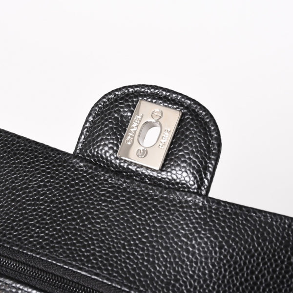新品同様 CHANEL シャネル マトラッセ23 Wフラップ Wチェーンショルダーバッグ ランダム番台 ココマーク キャビアスキン ブラック 中古 4a005676