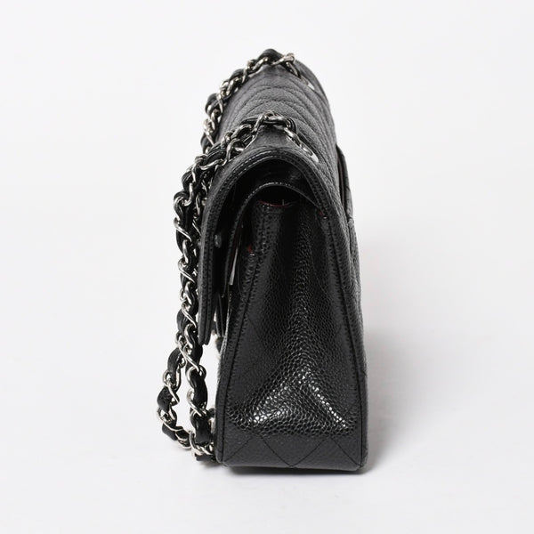 新品同様 CHANEL シャネル マトラッセ23 Wフラップ Wチェーンショルダーバッグ ランダム番台 ココマーク キャビアスキン ブラック 中古 4a005676