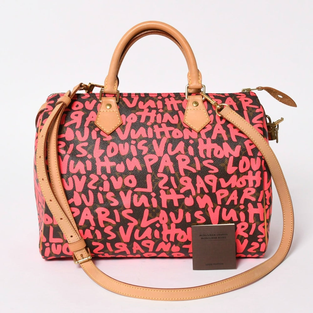 Very good condition LOUIS VUITTON Monogram Graffiti Speedy 30 Handbag M93704 Brown Pink Gold Hardware Used 4a005658