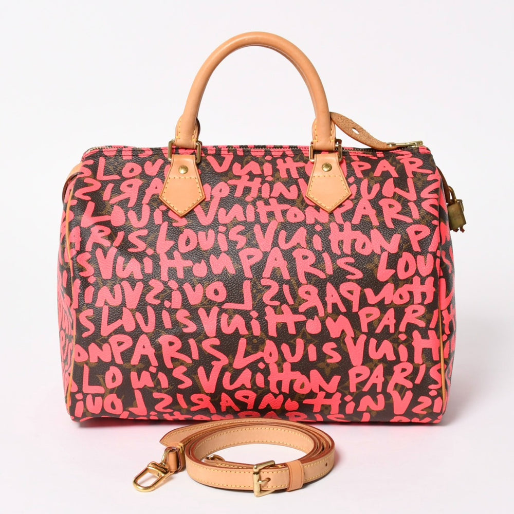 Very good condition LOUIS VUITTON Monogram Graffiti Speedy 30 Handbag M93704 Brown Pink Gold Hardware Used 4a005658
