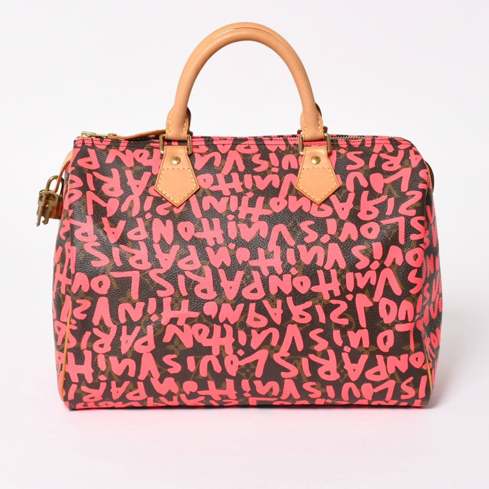 極美品 LOUIS VUITTON ルイヴィトン モノグラム グラフィティ スピーディ30 ハンドバッグ M93704 ブラウン ピンク ゴールド金具 中古 4a005658